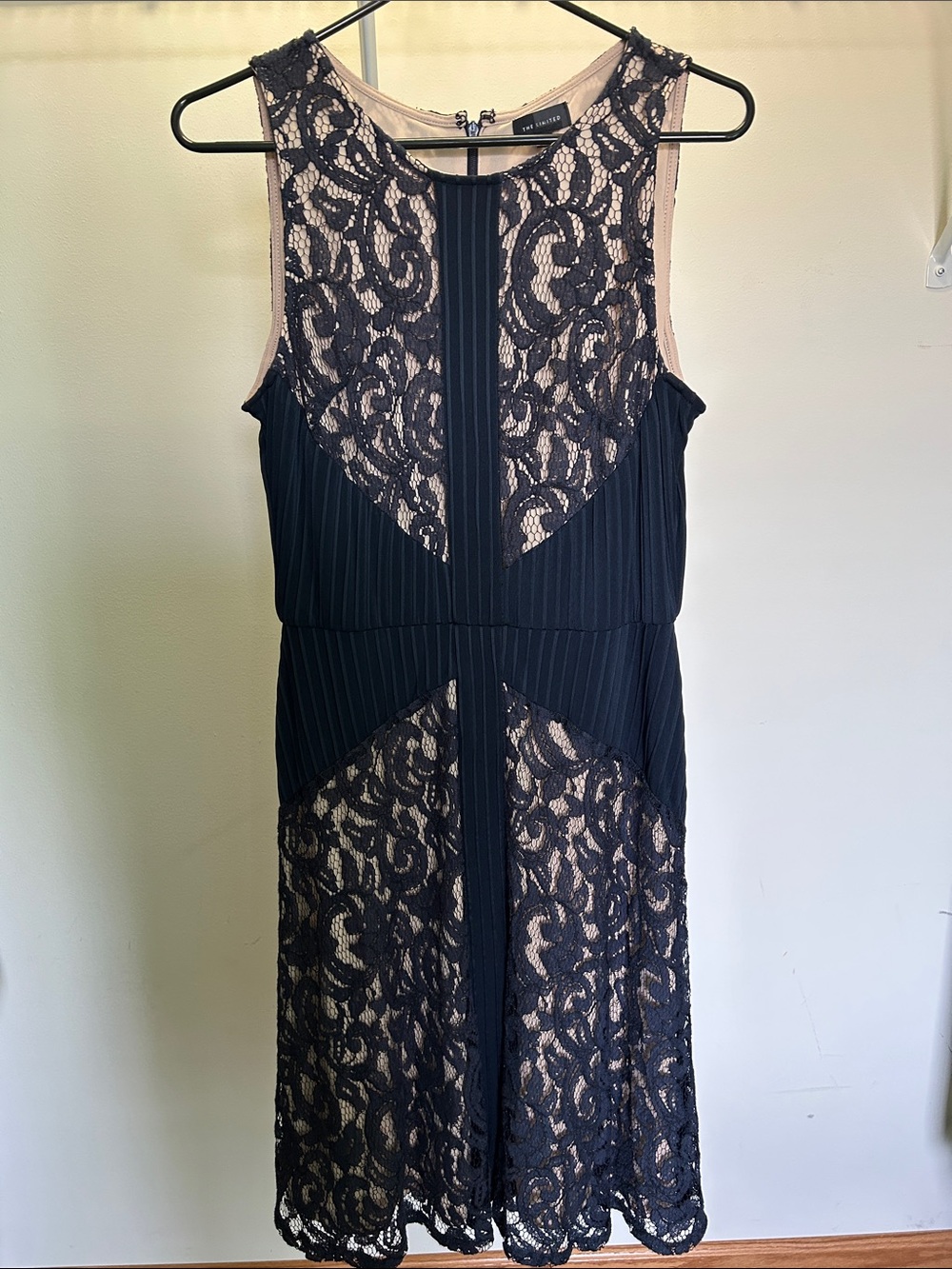 The Limited Navy Dress with Blush Lace Overlay